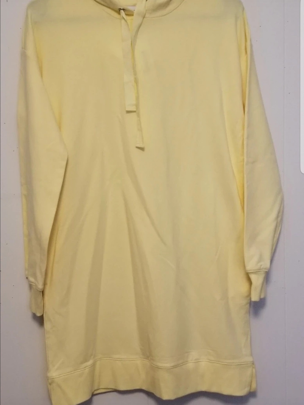 Oversized Long-sleeve Hooded Hoodie Tunic Dress Pullover in Pale Yellow Size XS